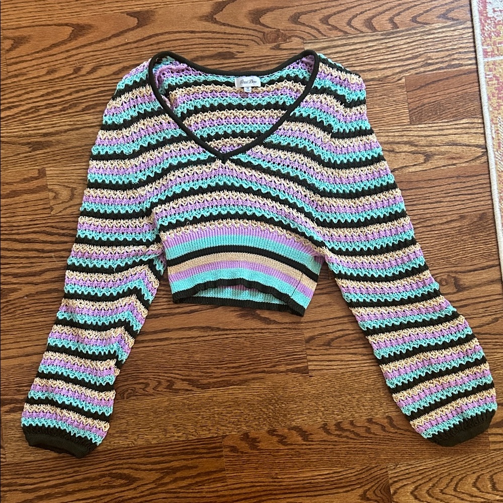 Striped Multicolor Knit Crop Top size medium worn once